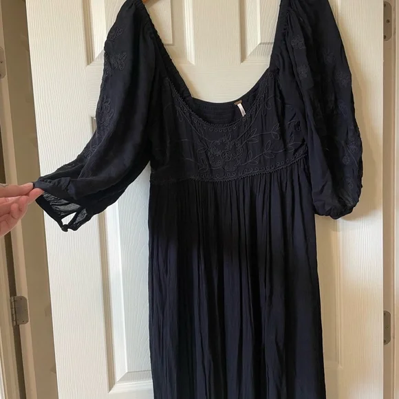 Free People Black Maxi Puff-Sleeve Dress XL - Picture 3 of 5